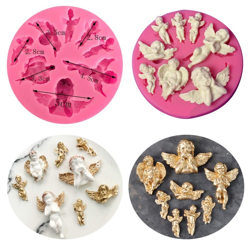 HiParty 3Pcs/Set Mini Angel Baby & Wings Fondant Molds Angelic Cherub Silicone Cake Decorating Tools Polymer Clay Molds for Boy Baby Shower Baptism CupCake Topper Decoration Favors - Image 5